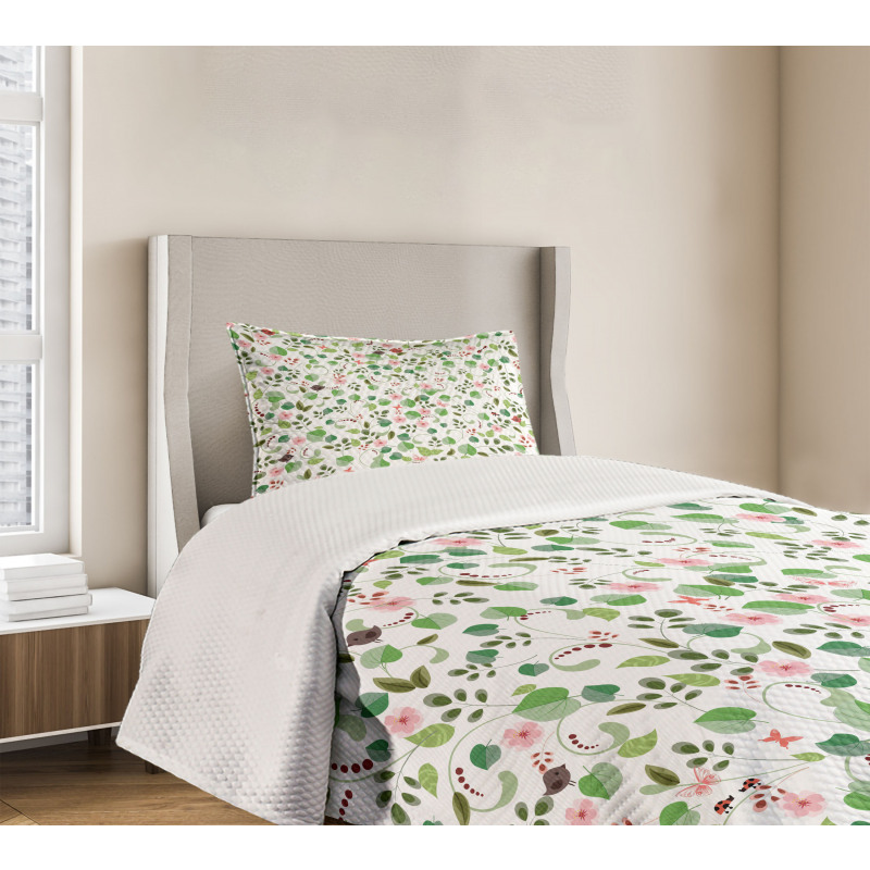 Birds Butterflies and Leaves Bedspread Set