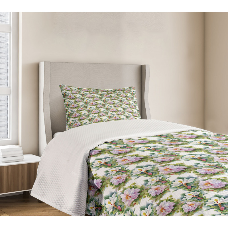 Aquarelle Art Swirly Leaves Bedspread Set