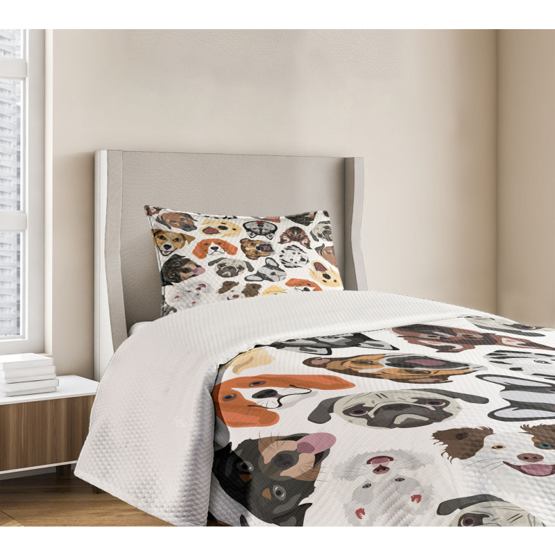 Faces of Various Dog Breeds Bedspread Set