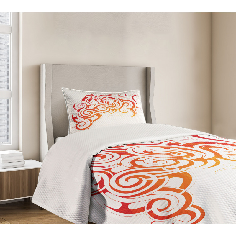 Orange Tones Abstract Curls Bedspread Set