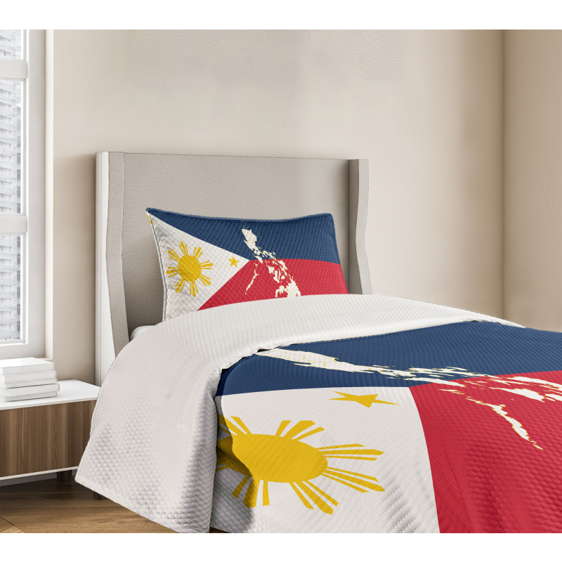 Map and Flag of Country Bedspread Set