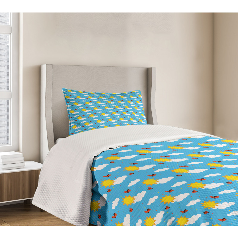 Sky Cartoon with Fluffy Clouds Bedspread Set