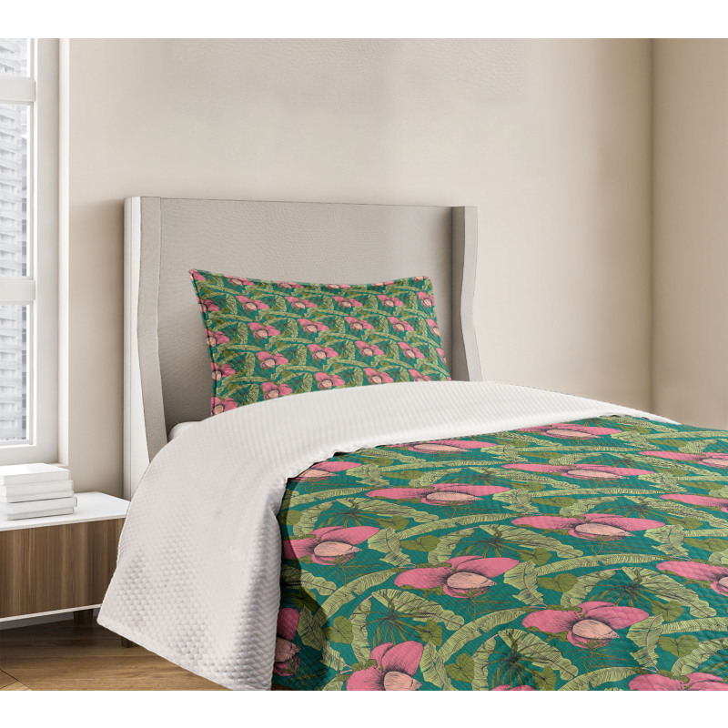 Banana Leaves Hibiscus Bedspread Set