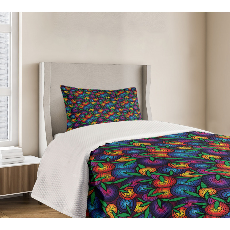 Colorful Spiral Blossoms Bedspread Set