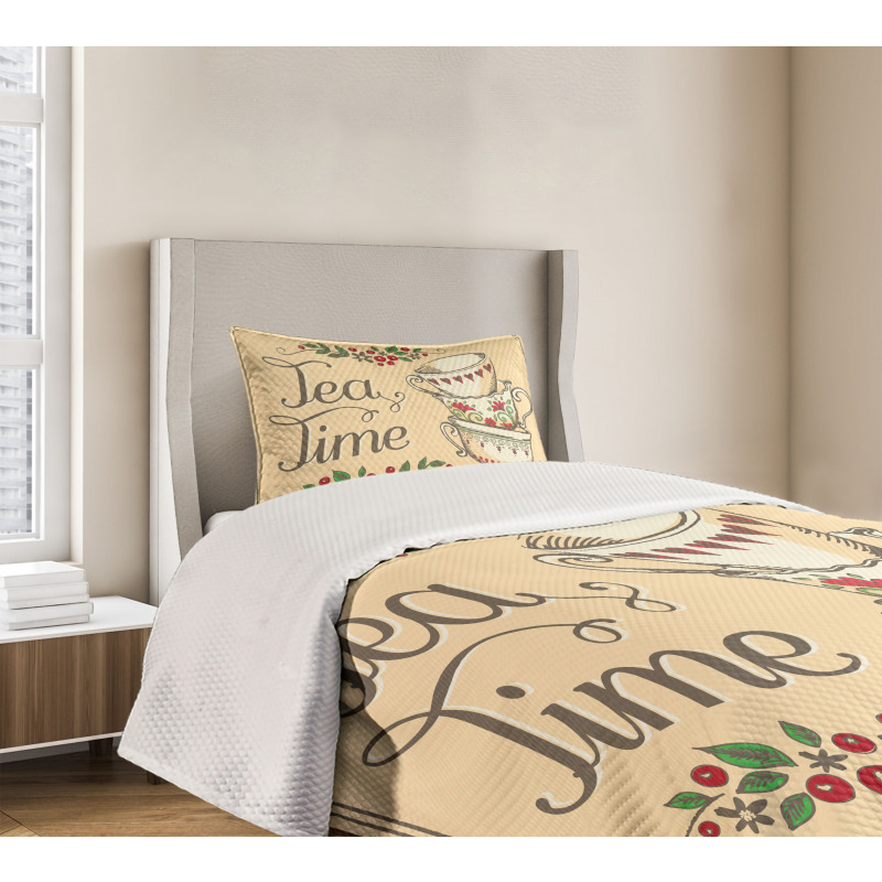 Flowers and Berries with Swirls Bedspread Set