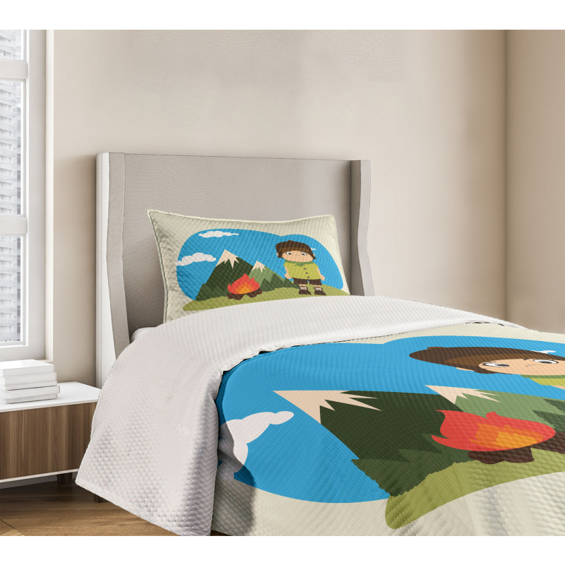 Kid Campfire on Mountains Bedspread Set