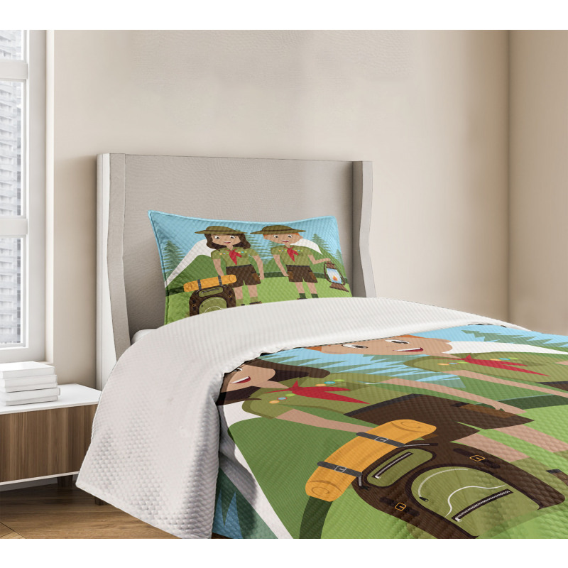 Woman and Men in Forest Bedspread Set