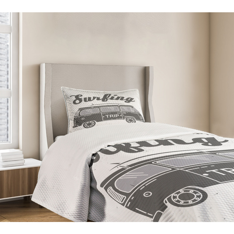 Vintage Van and Surfing Words Bedspread Set