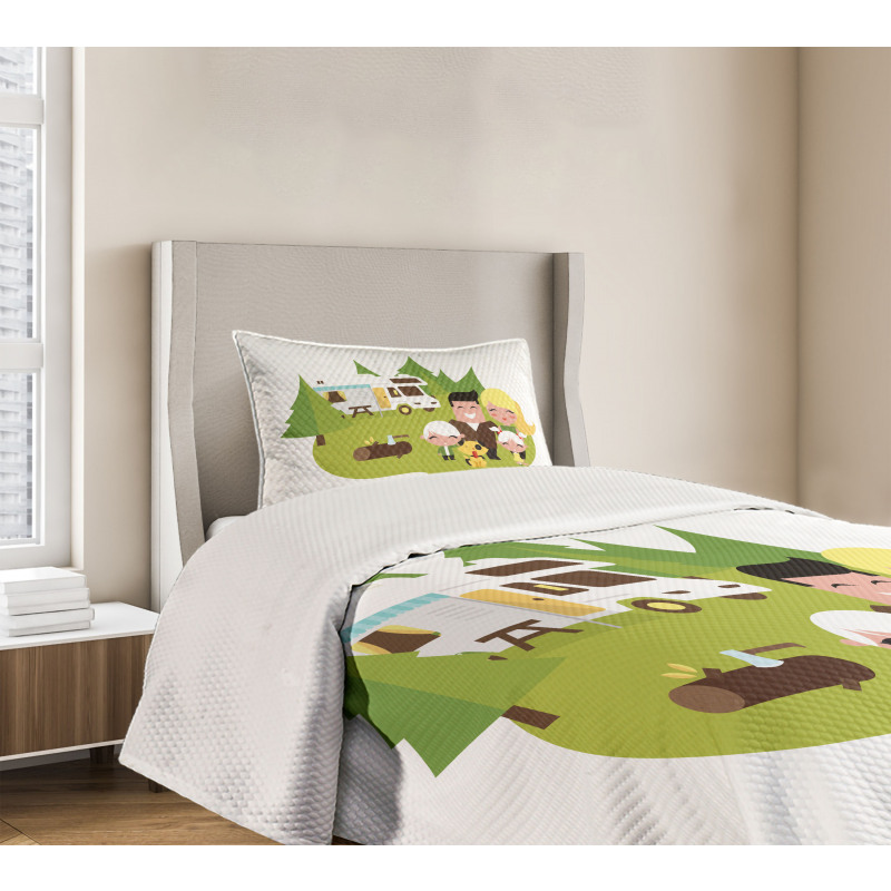 Happy Camper Family in Woods Bedspread Set