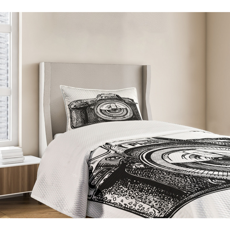 Monochromatic Style Camera Bedspread Set