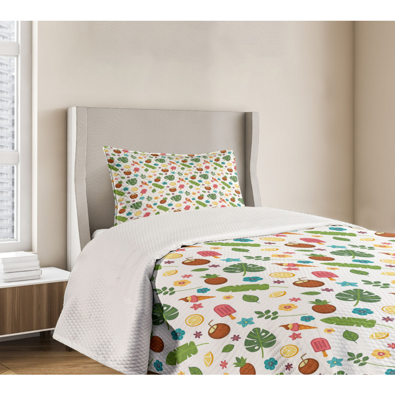 Ice Cream and Exotic Leaves Bedspread Set