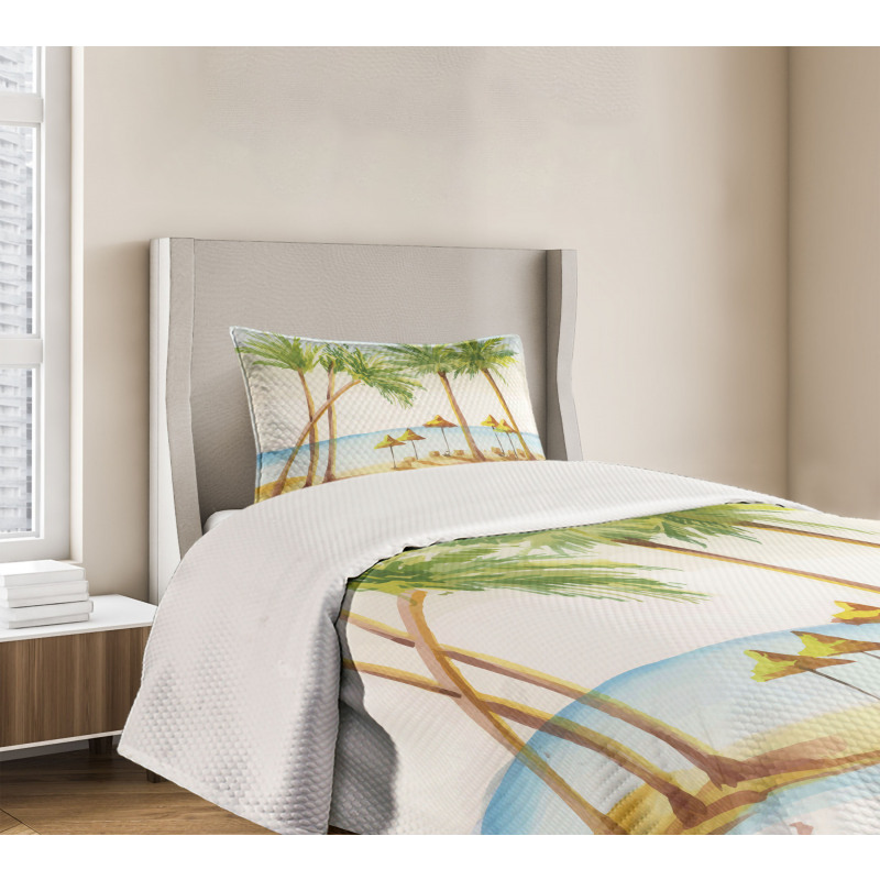 Sandy Beach and Palm Trees Bedspread Set