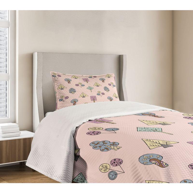 Cartoon Inspired Trees Bedspread Set