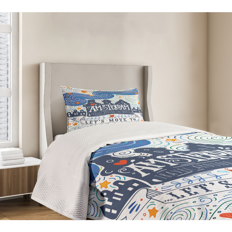 Canal Houses Travel Words Bedspread Set