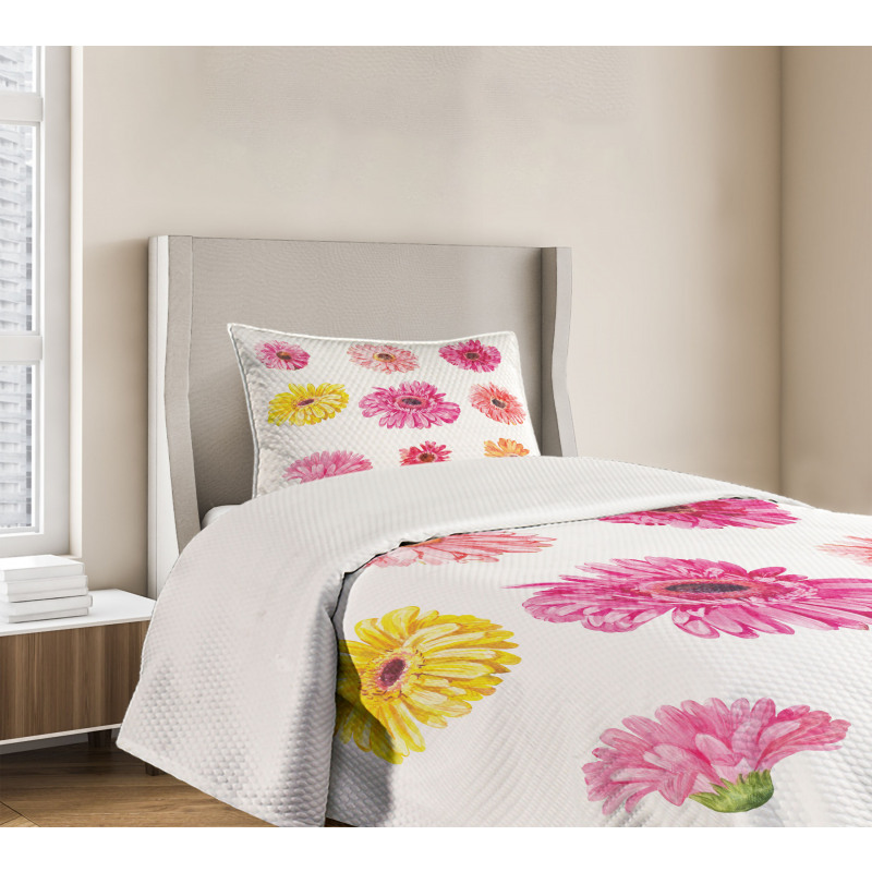 Pink Yellow Flowers Bedspread Set