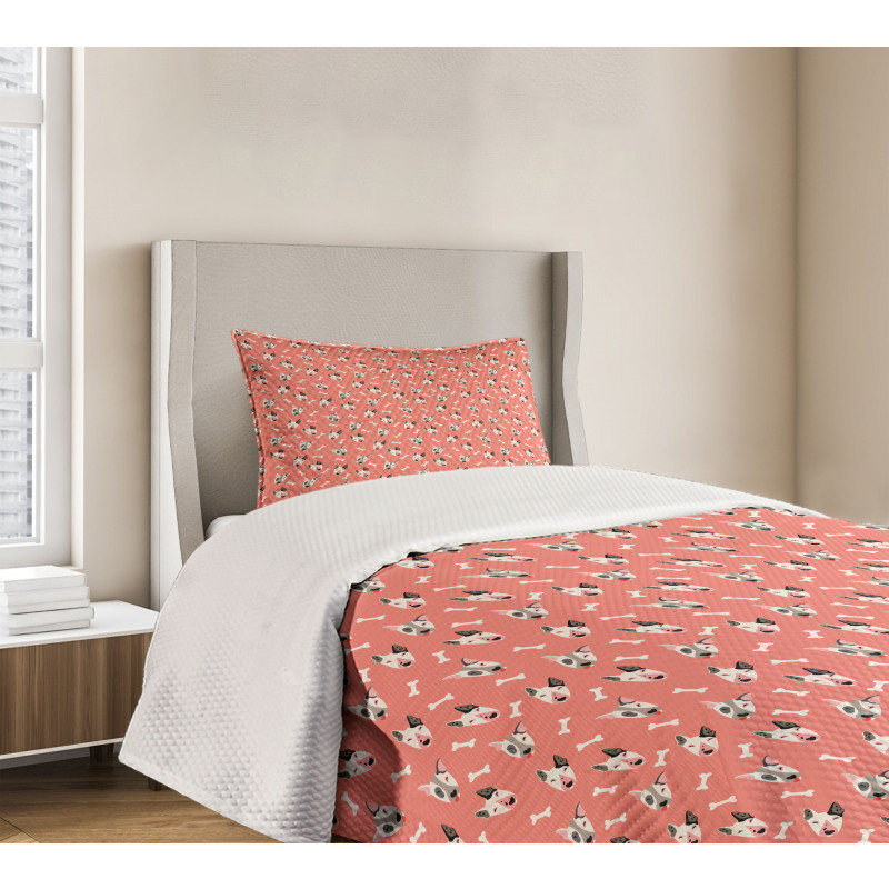 Bull Terrier Faces and Bones Bedspread Set