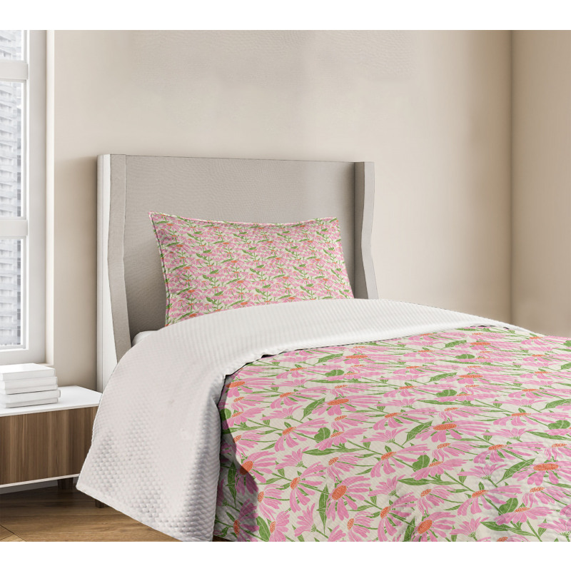 Pink Echinacea Flowers Bedspread Set