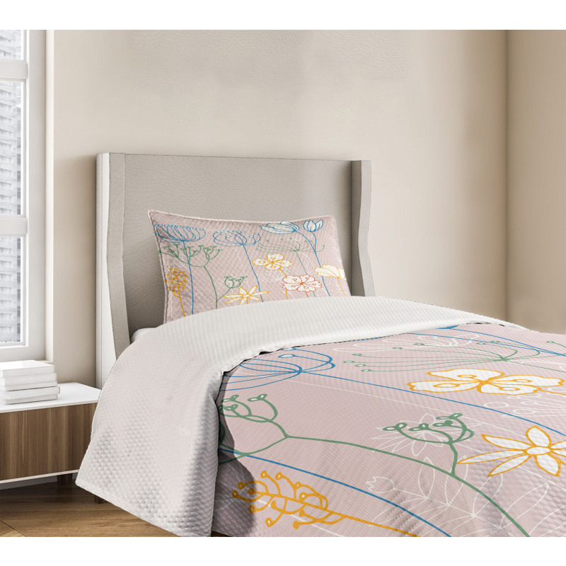 Flowers with Colorful Stems Bedspread Set