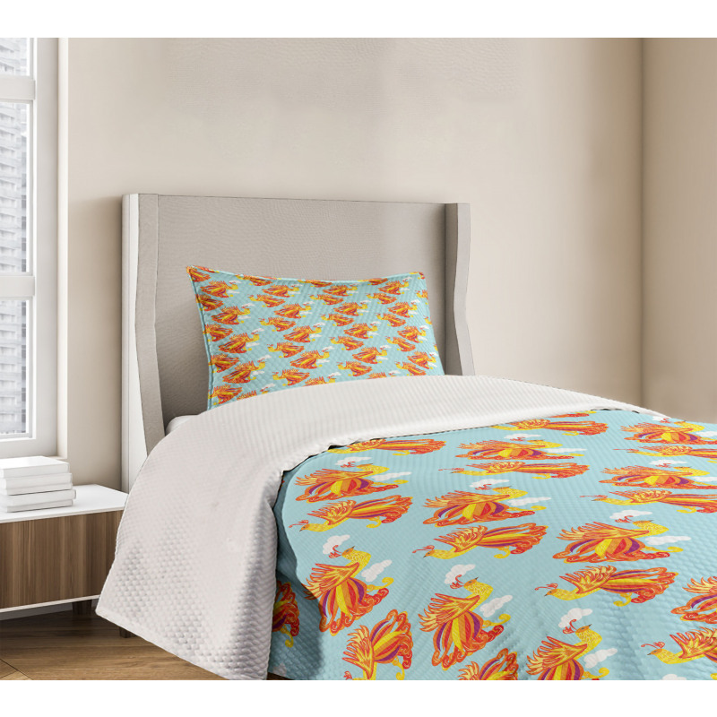 Fire Bird Feathers Bedspread Set