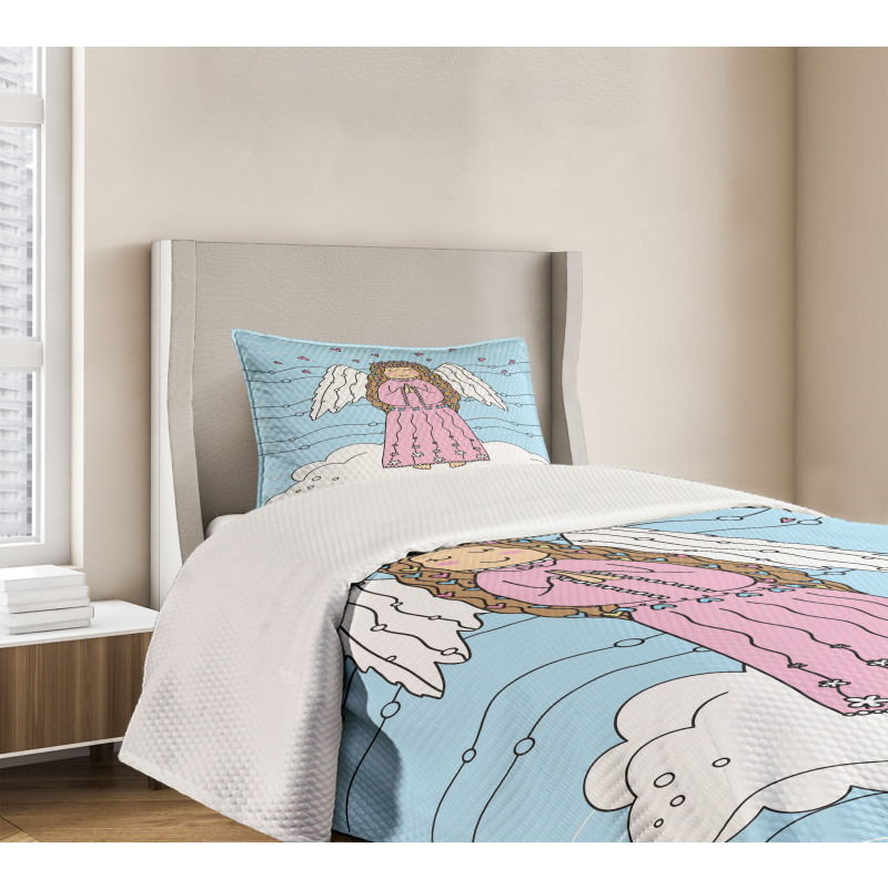 Doodle Girl on Cloud Bedspread Set