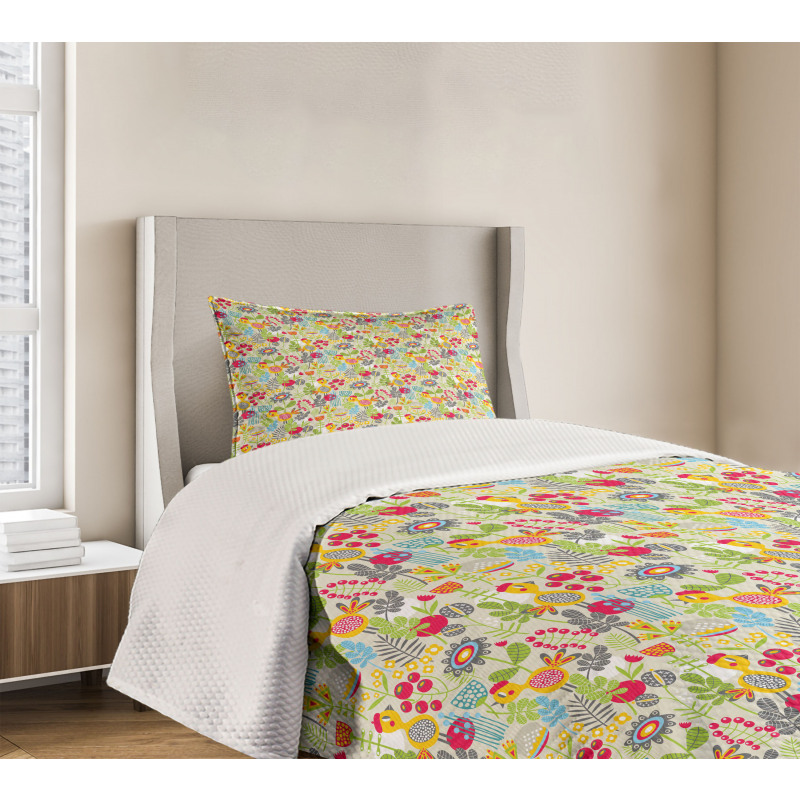 Nursery Bird and Flowers Bedspread Set