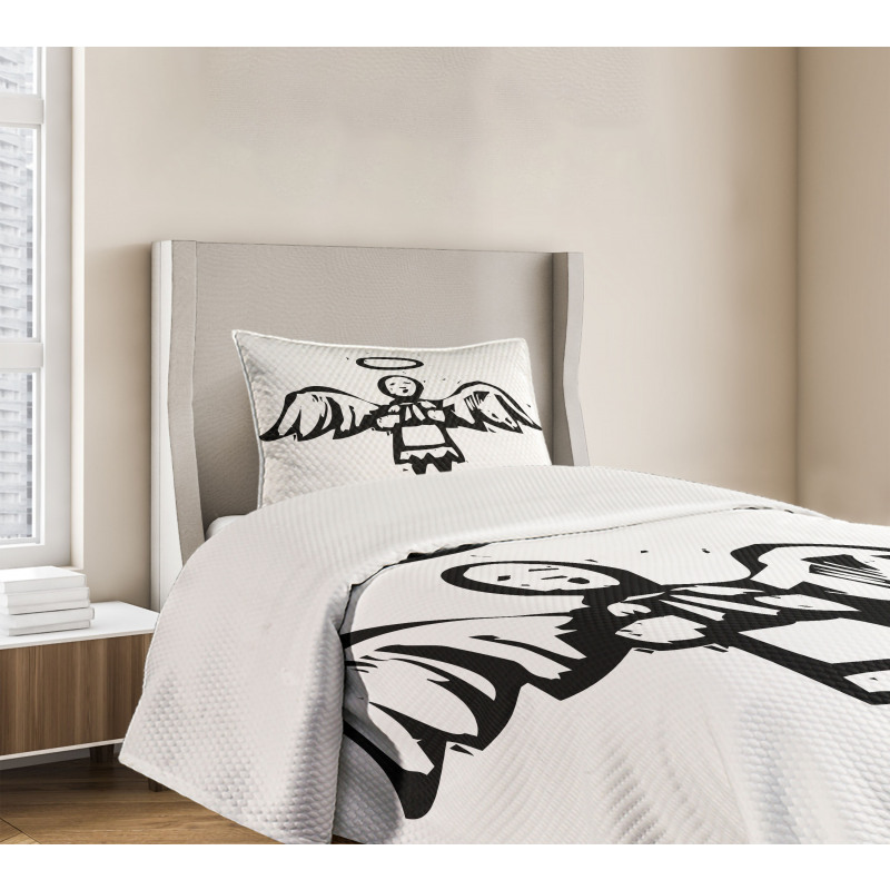 Sketch Style Christmas Angel Bedspread Set