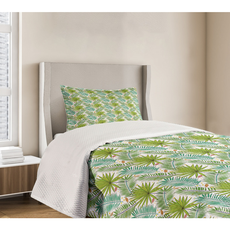 Fern Leaves Sketch Style Bedspread Set