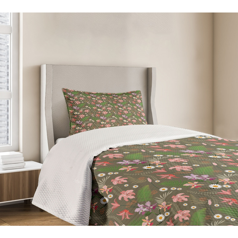 Daisy Hibiscus Fern Leaves Bedspread Set