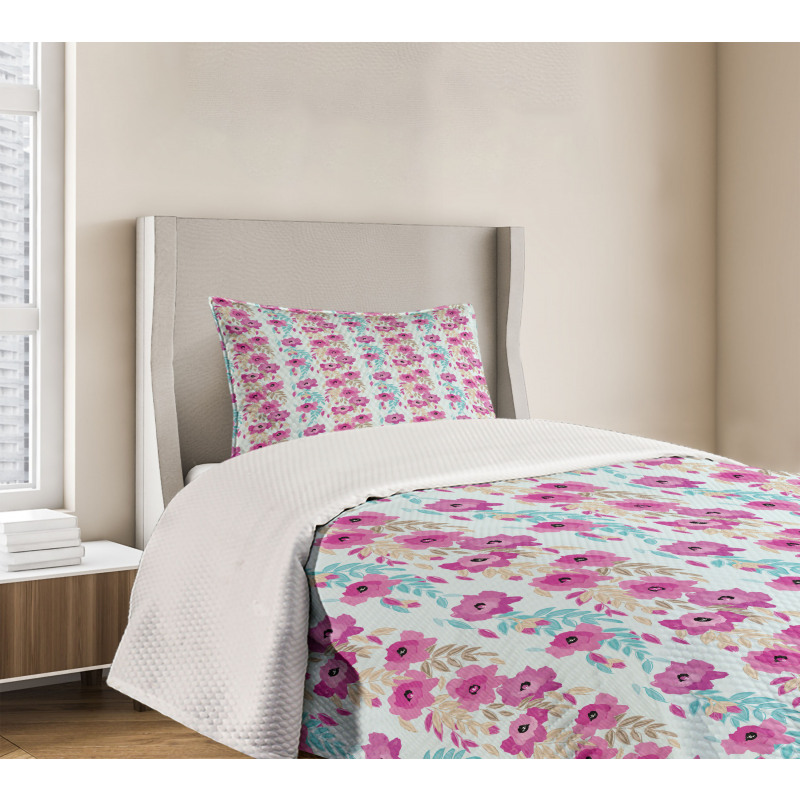 Floral Garden Pink Blooms Bedspread Set