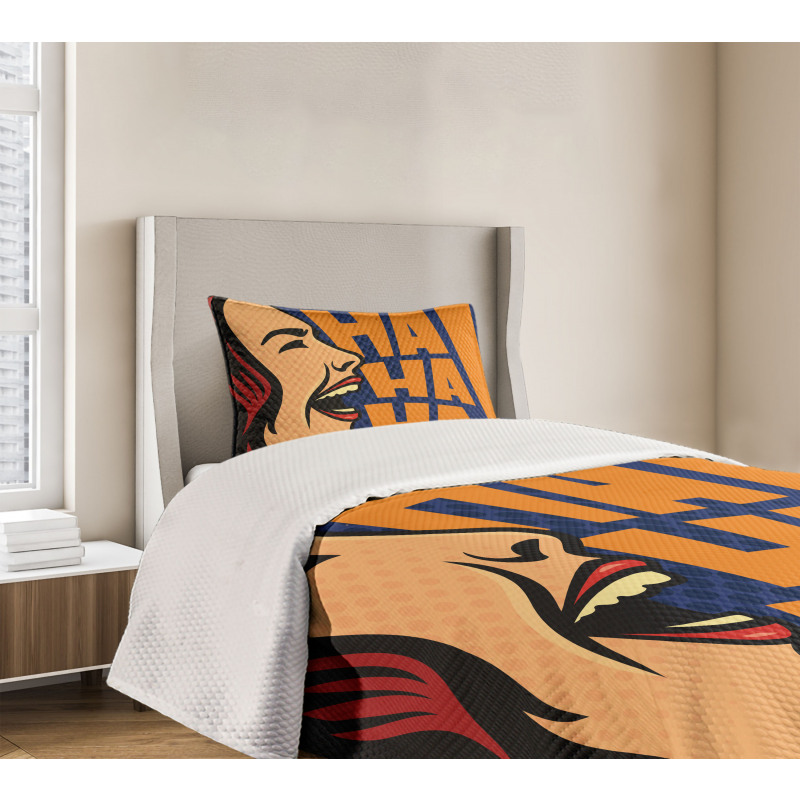 Cartoon Style Woman Laughing Bedspread Set