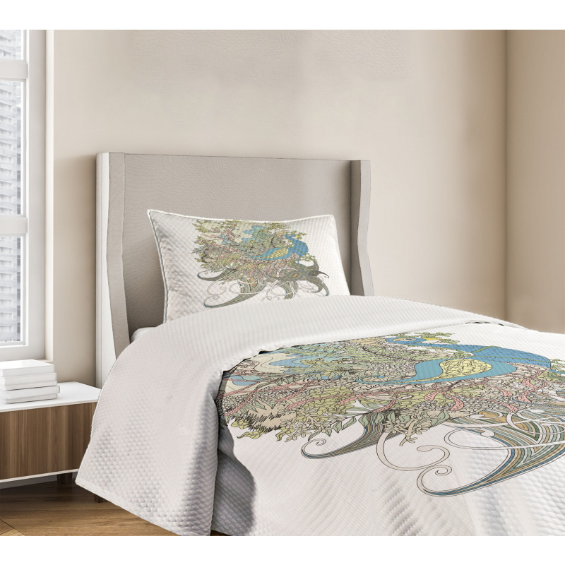 Aquatic Feathers Bedspread Set