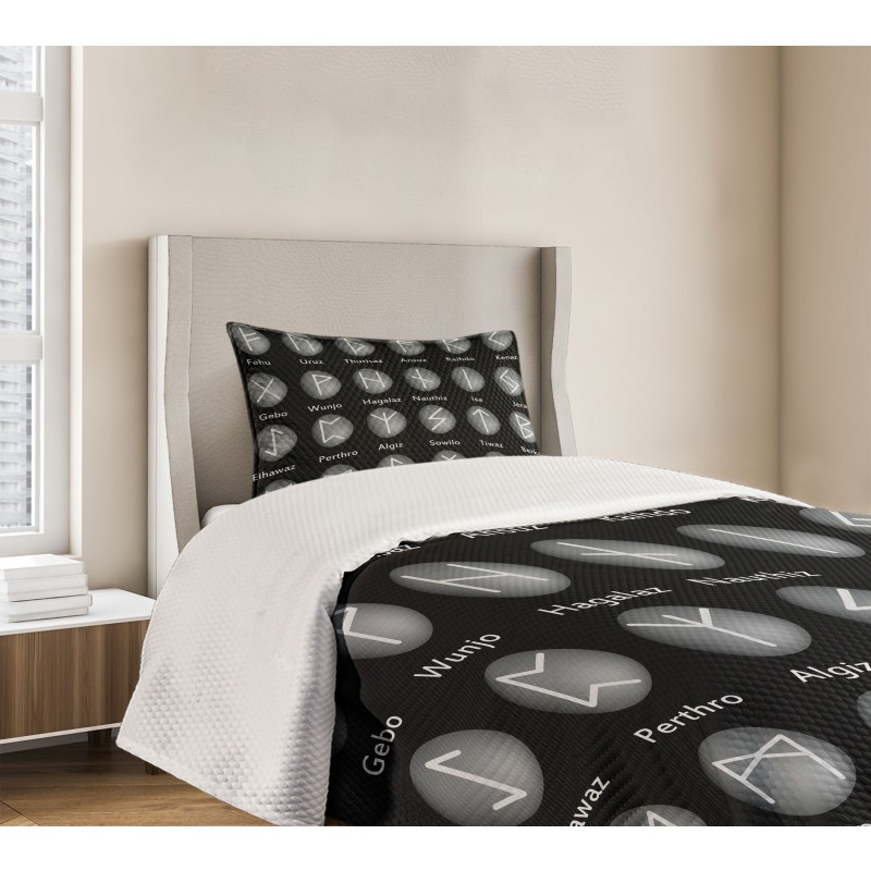 Shaded Effect Runic Alphabet Bedspread Set