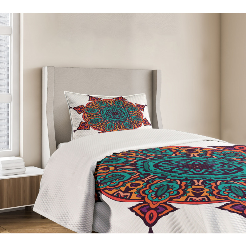 Geometric Floral Motif Bedspread Set