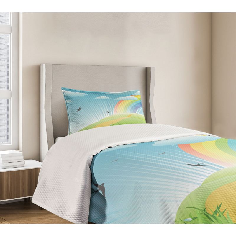 Birds and Rainbow Stripes Bedspread Set