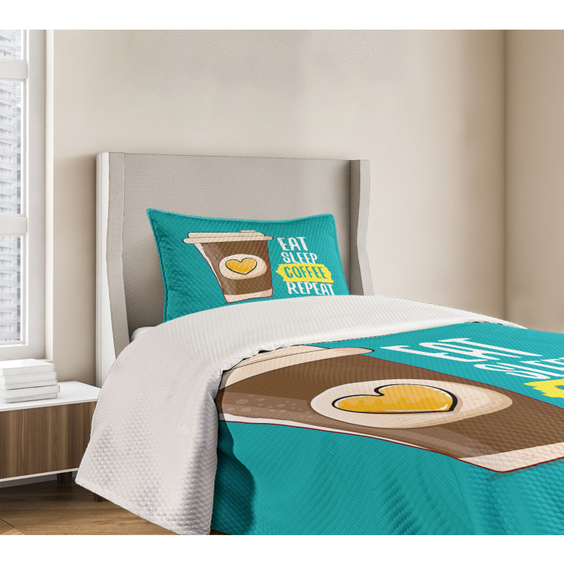 Eat Sleep Coffee Time Repeat Bedspread Set