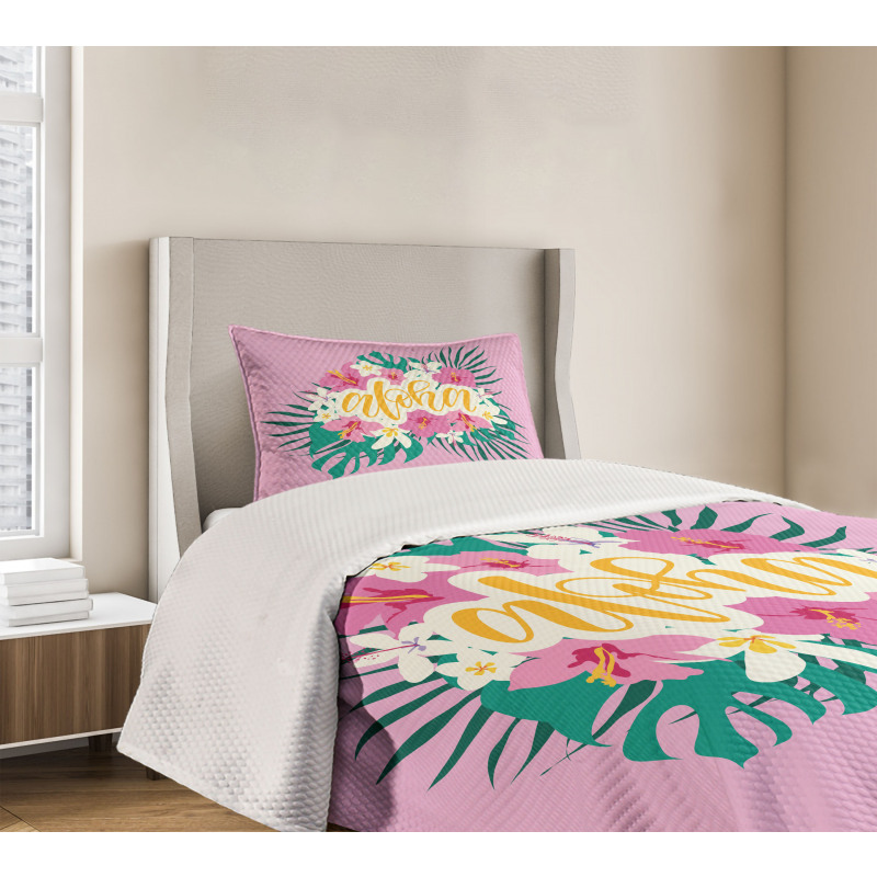 Exotic Flowers Palm Leaves Bedspread Set