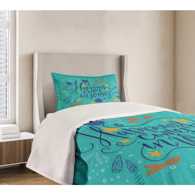 Seashell Starfish Teal Bedspread Set