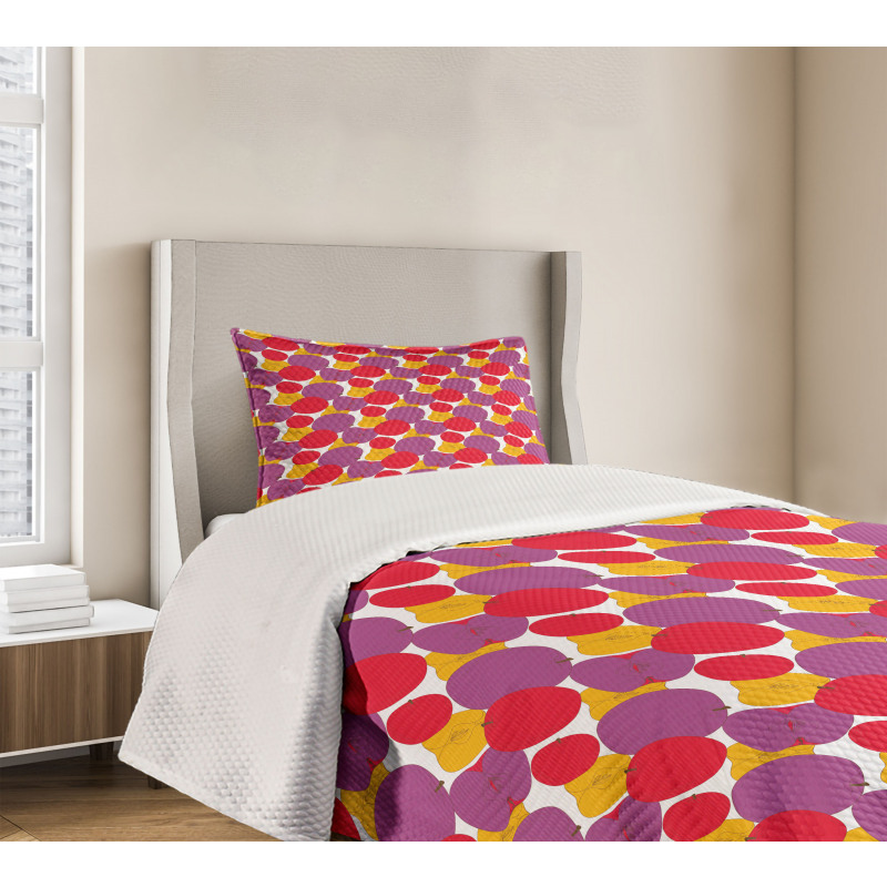 Colorful Drawing of Fruit Bedspread Set