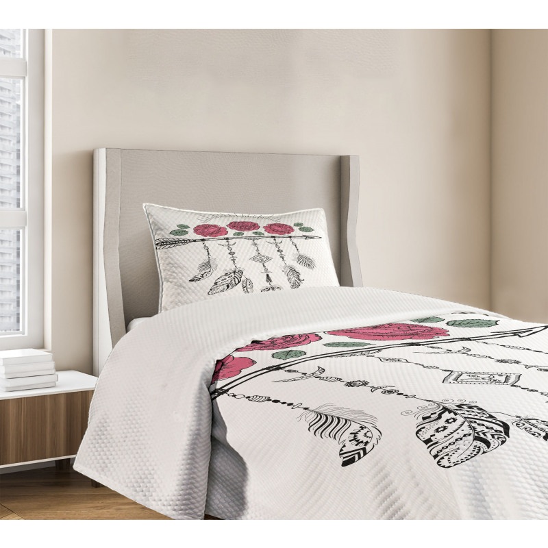 Hippie Feathers Arrow Rose Bedspread Set