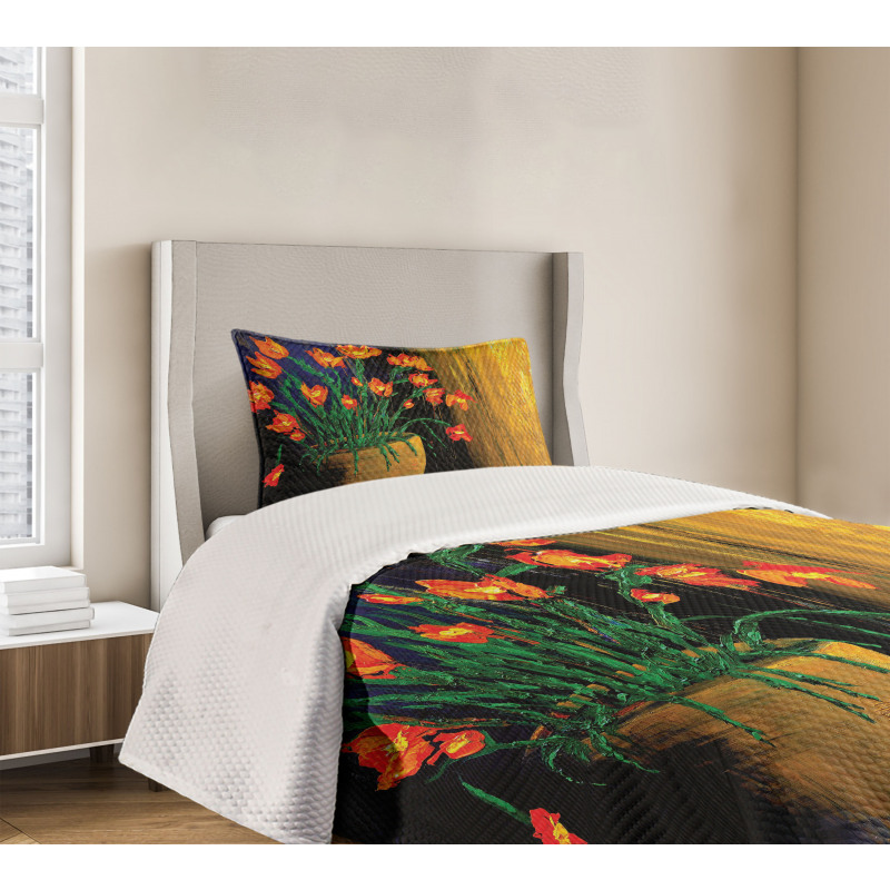 Botanical Vase Illustration Bedspread Set