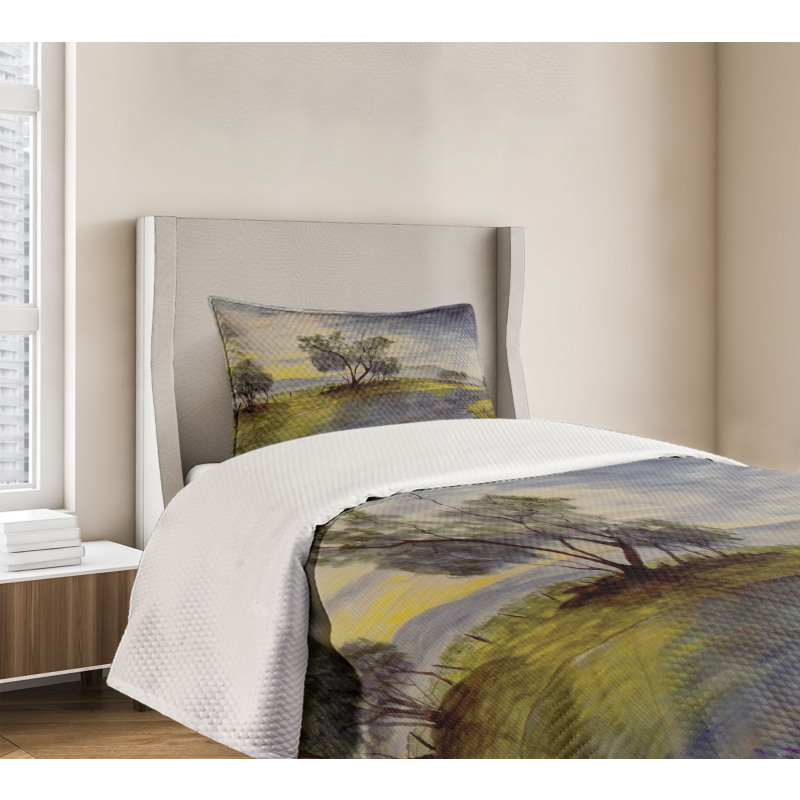 Watercolor River Scene Bedspread Set