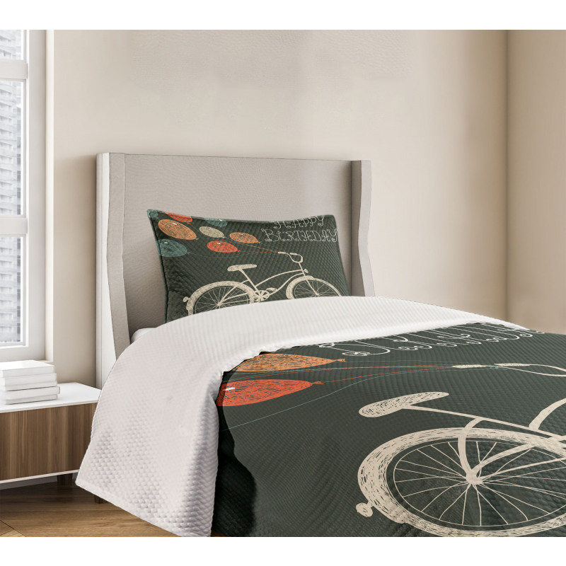 Bike Ballons Happy Birthday Bedspread Set