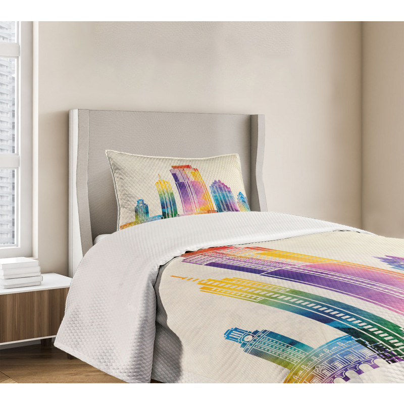 Outlined Monuments Skylines Bedspread Set