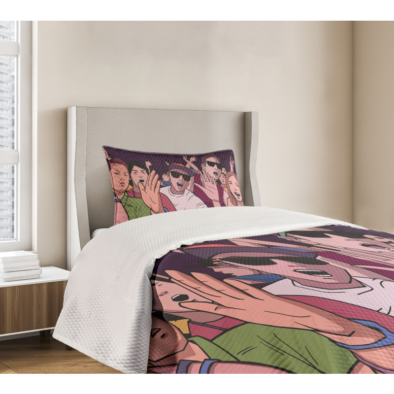 Music Festival Cartoon Image Bedspread Set