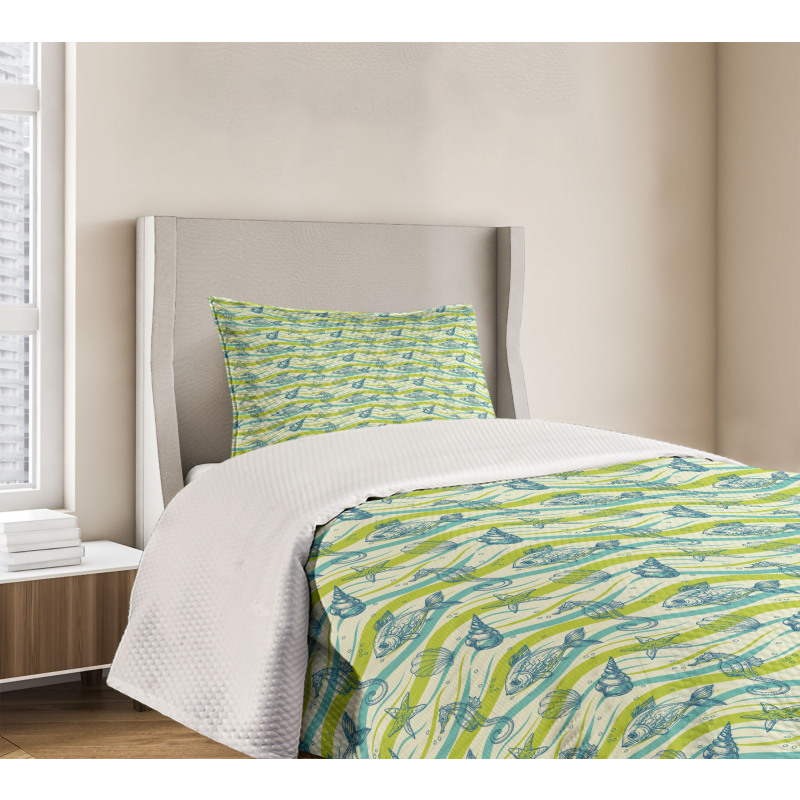 Sketch Underwater Habitants Bedspread Set