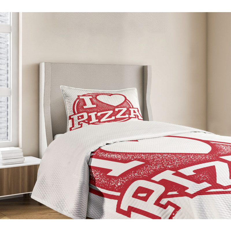 Grunge Love Pizza Lettering Bedspread Set