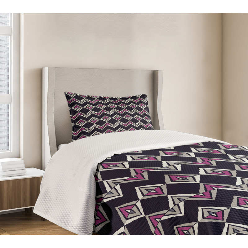 Native Folk Motifs Chevron Bedspread Set