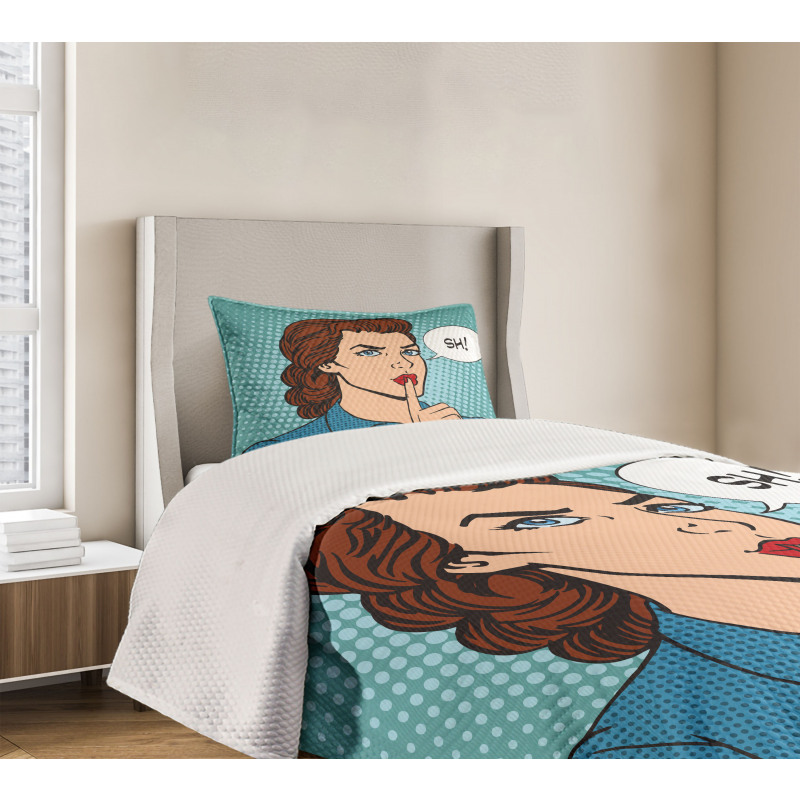 Top Secret Silence Retro Woman Bedspread Set