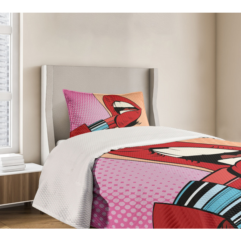 Halftone Comic Pop Art Girl Bedspread Set