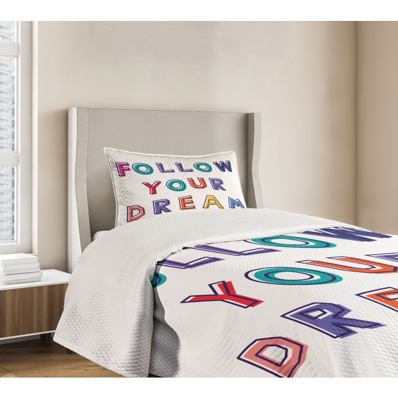 Motivational Phrase Rainbow Bedspread Set